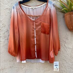 Rewind Stunning Sheer Orange Ombré Button-Up Top BNWT